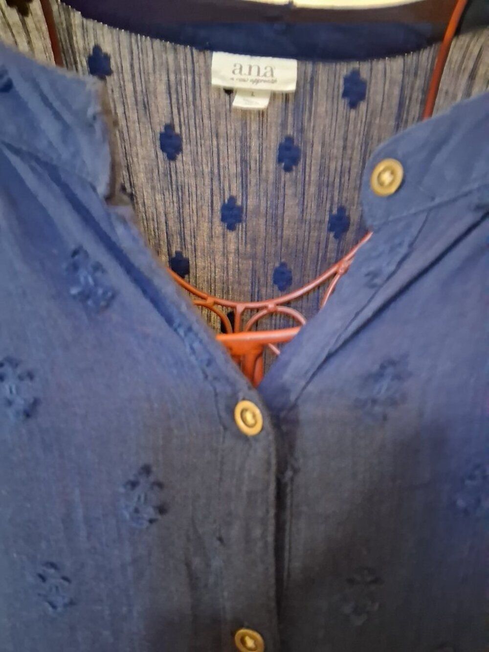 a.n.a Blue Balloon Sleeve Embroidered Button Down Blouse Boho Peasant Top - Picture 2 of 16